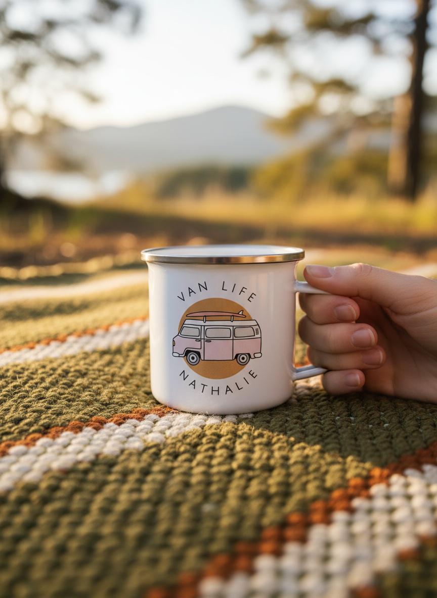 Personalized Van Life Enamel Mug For Couples