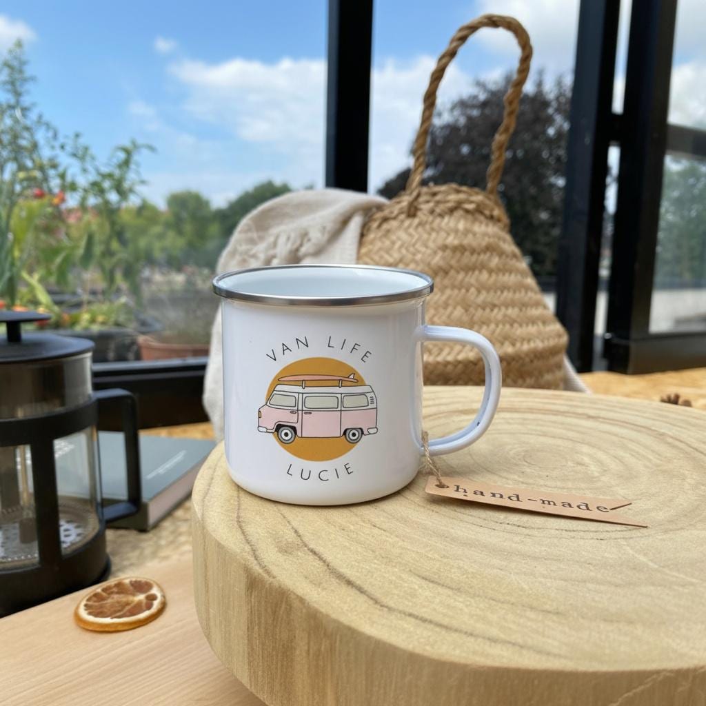 Personalized Van Life Enamel Mug For Couples