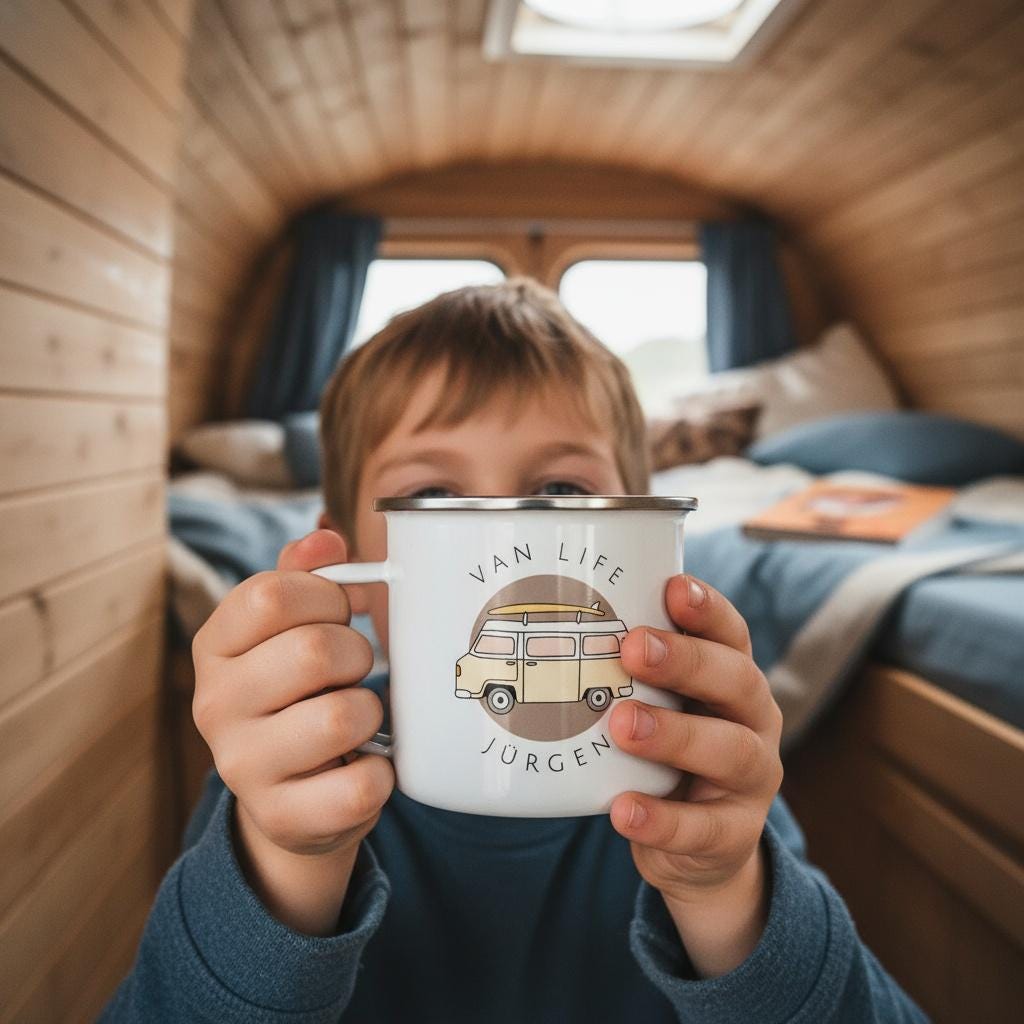 Personalized Van Life Enamel Mug For Couples