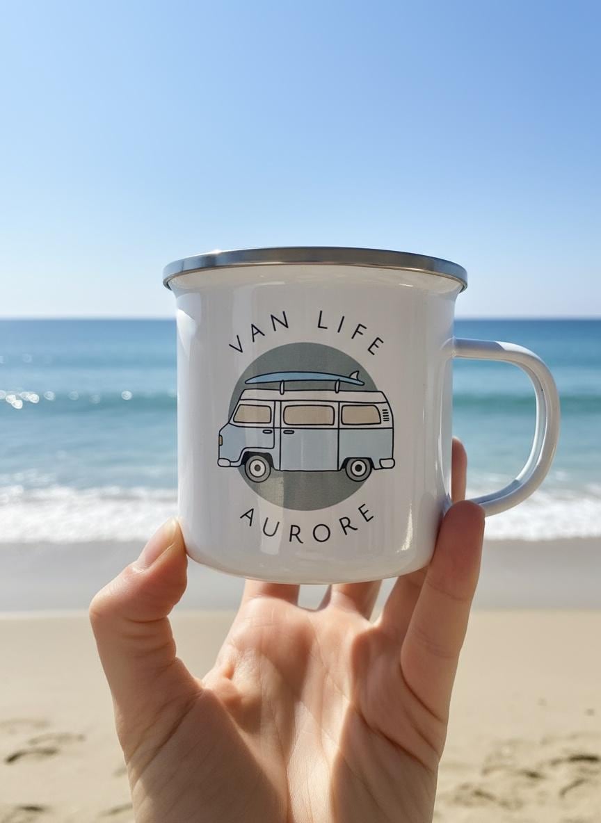 Personalized Van Life Enamel Mug For Couples