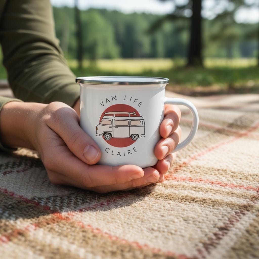 Personalized Van Life Enamel Mug For Couples