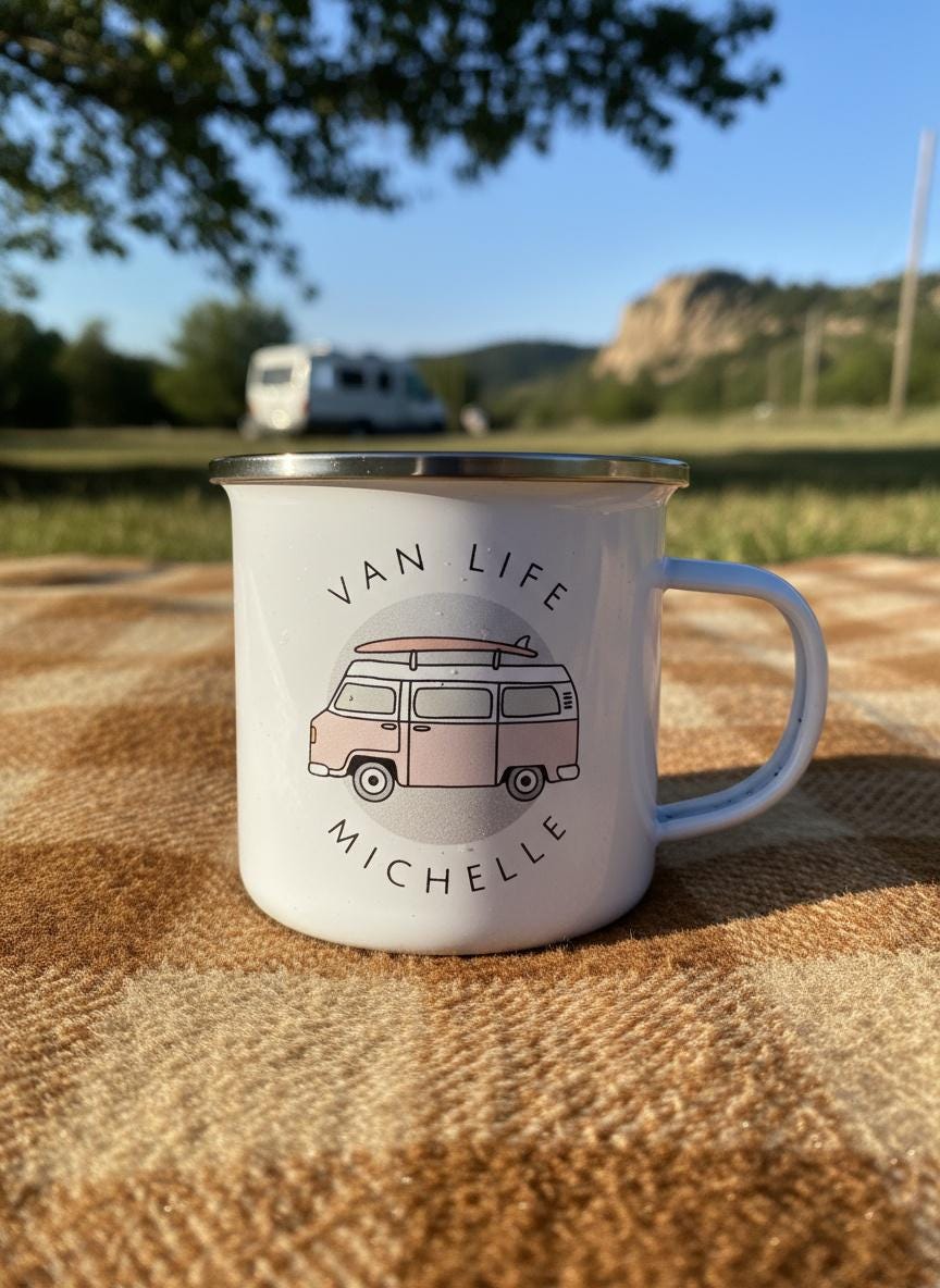 Personalized Van Life Enamel Mug For Couples