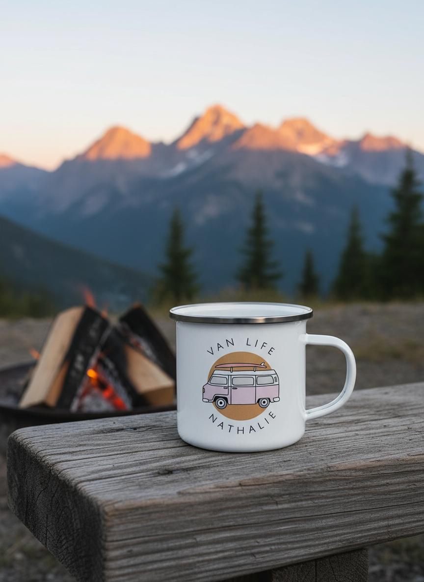 Personalized Van Life Enamel Mug For Couples