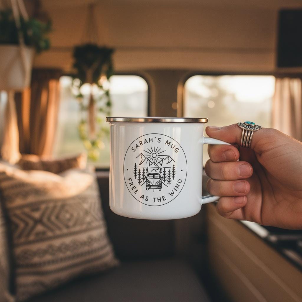 Personalised Camper Van Enamel Mug