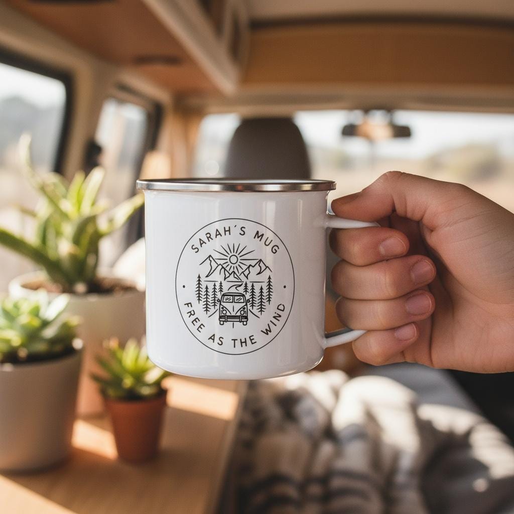 Personalised Camper Van Enamel Mug