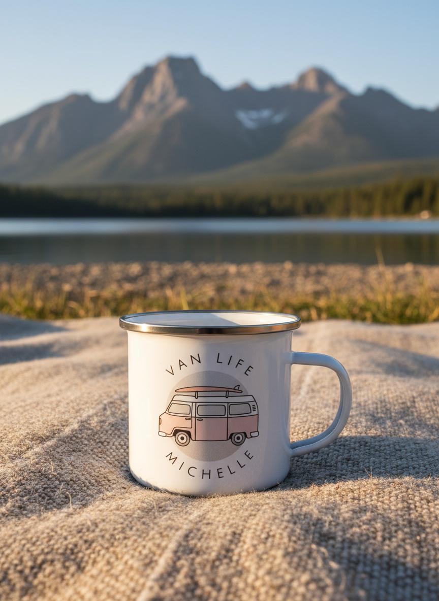 Personalized Van Life Enamel Mug For Couples