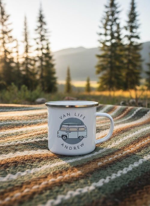 Personalized Van Life Enamel Mug For Couples