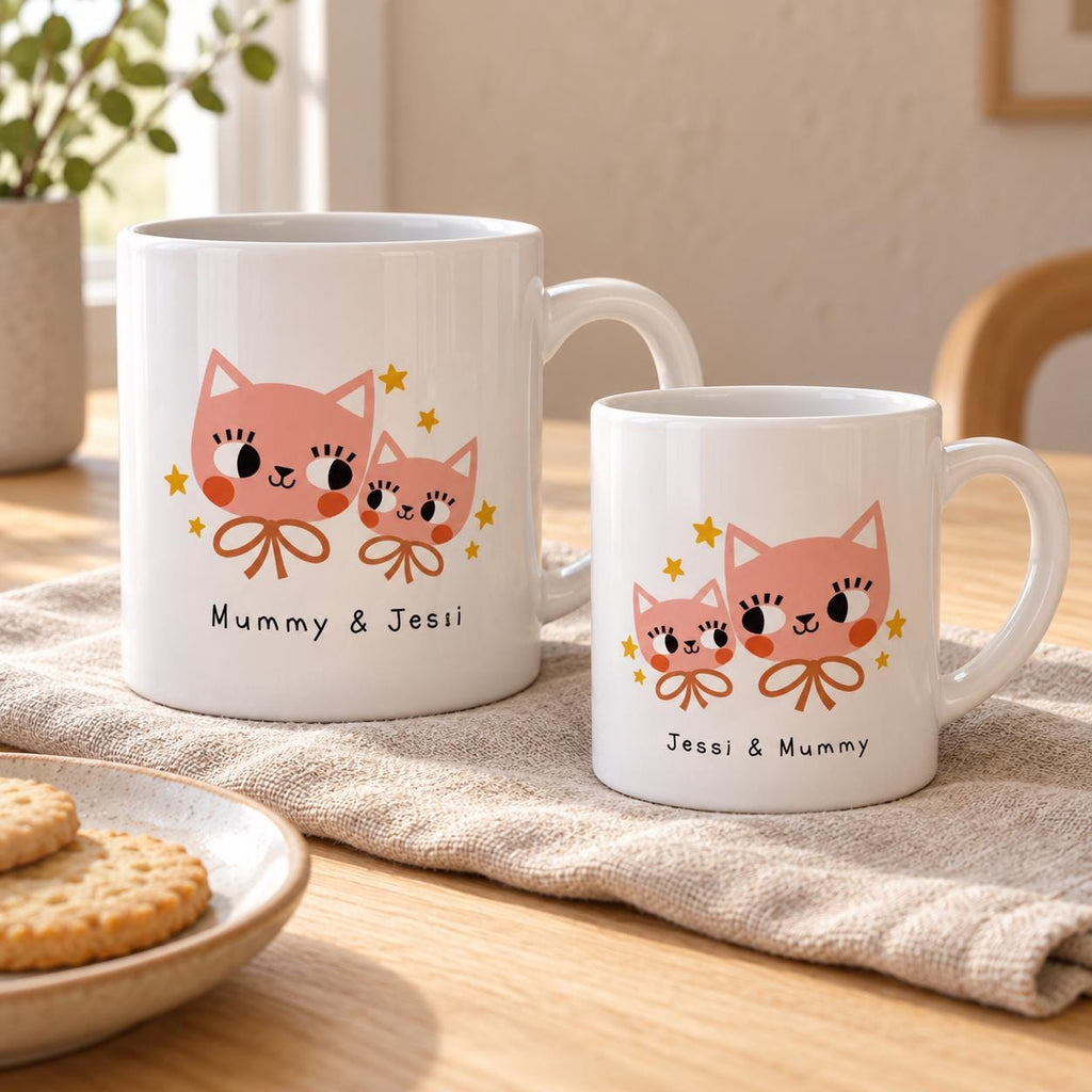 Personalised Mum and Child Cat Mugs