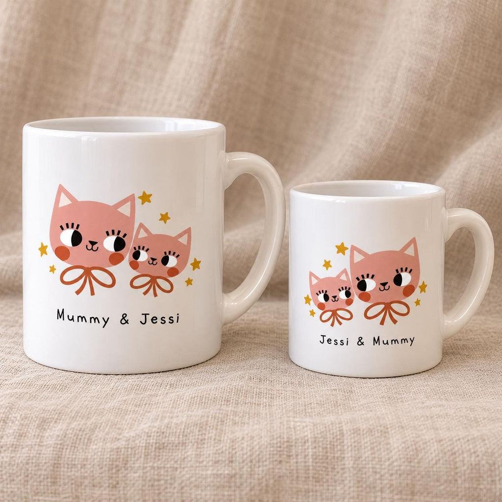 Personalised Mum and Child Cat Mugs