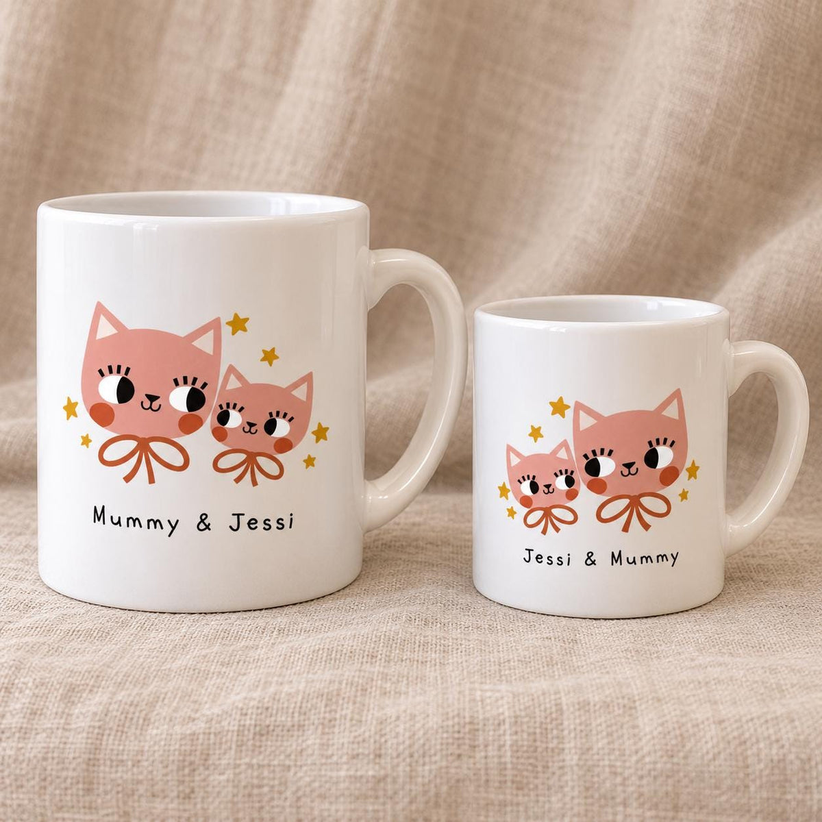 Personalised Mum and Child Cat Mugs