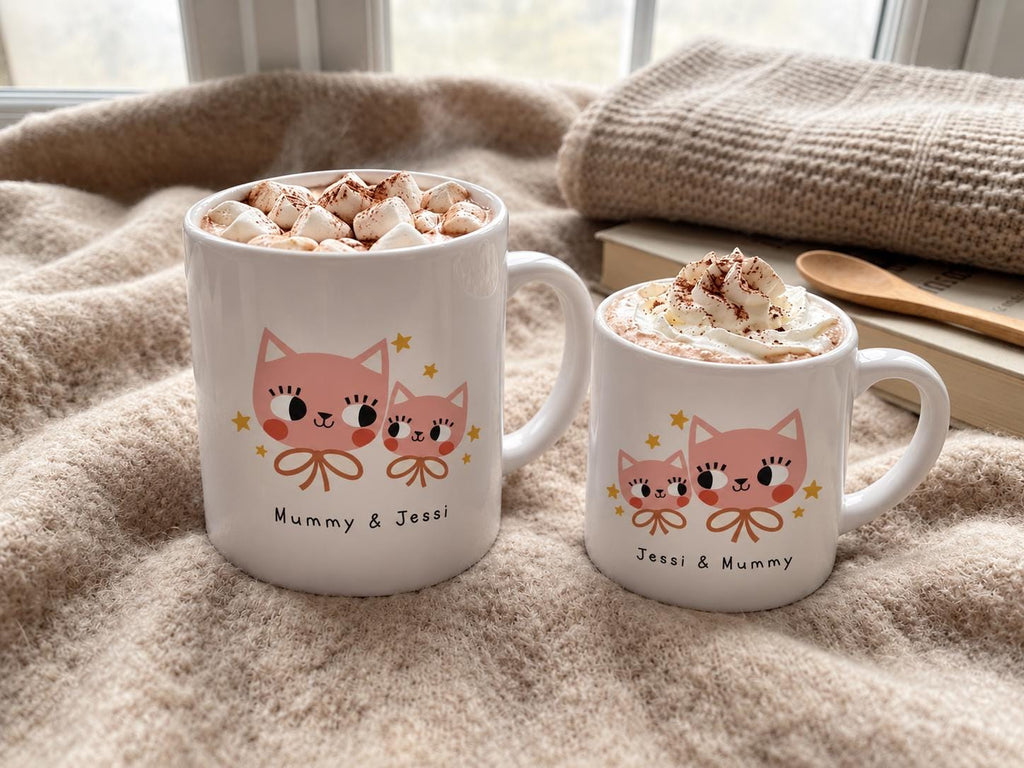 Personalised Mum and Child Cat Mugs