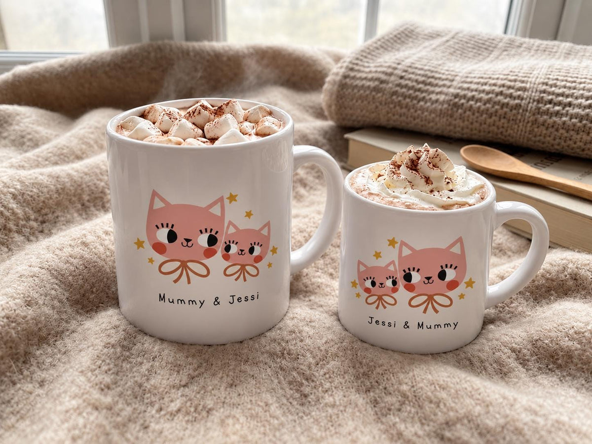 Personalised Mum and Child Cat Mugs