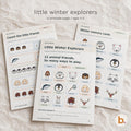 Little Winter Explorers printable activity pack for ages 3–5 with 12 illustrated winter animals