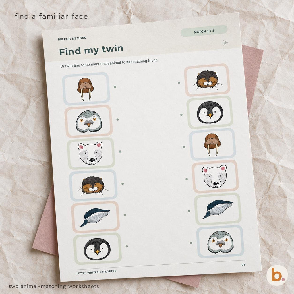 Winter animal pattern, size comparison and tracing activities