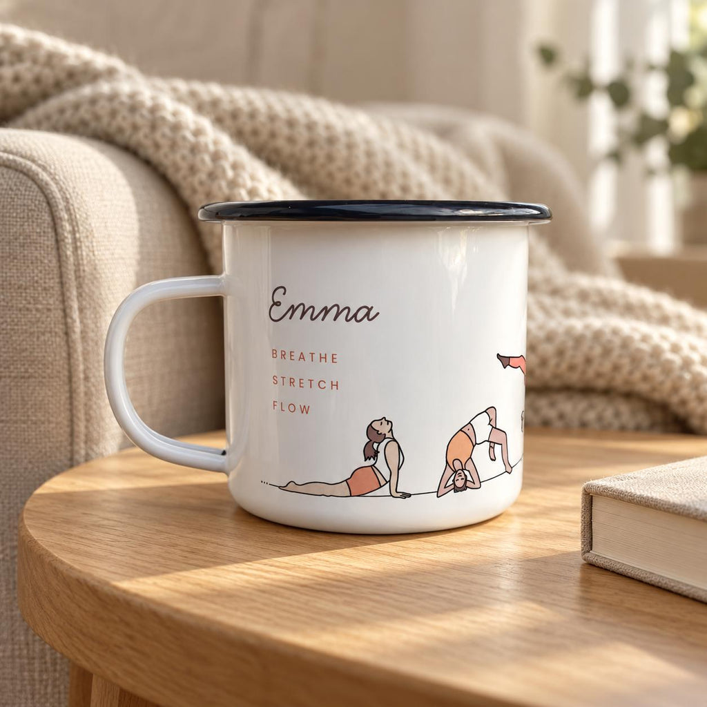 Personalised Yoga Mug, Breathe Stretch Flow
