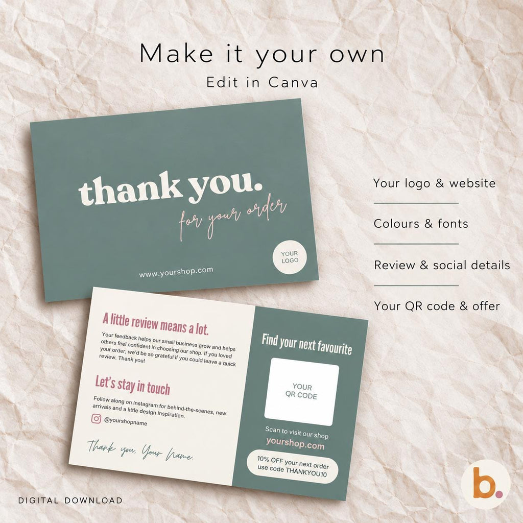 Editable Thank You Card Template, Sage Green