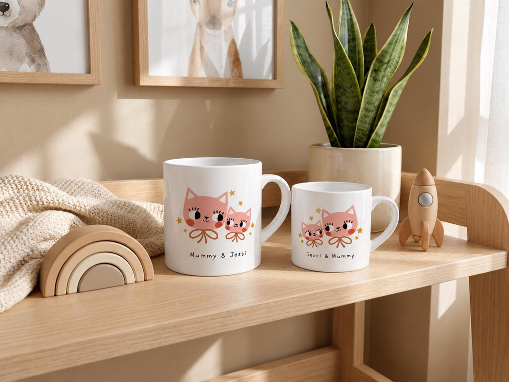 Personalised Mum and Child Cat Mugs