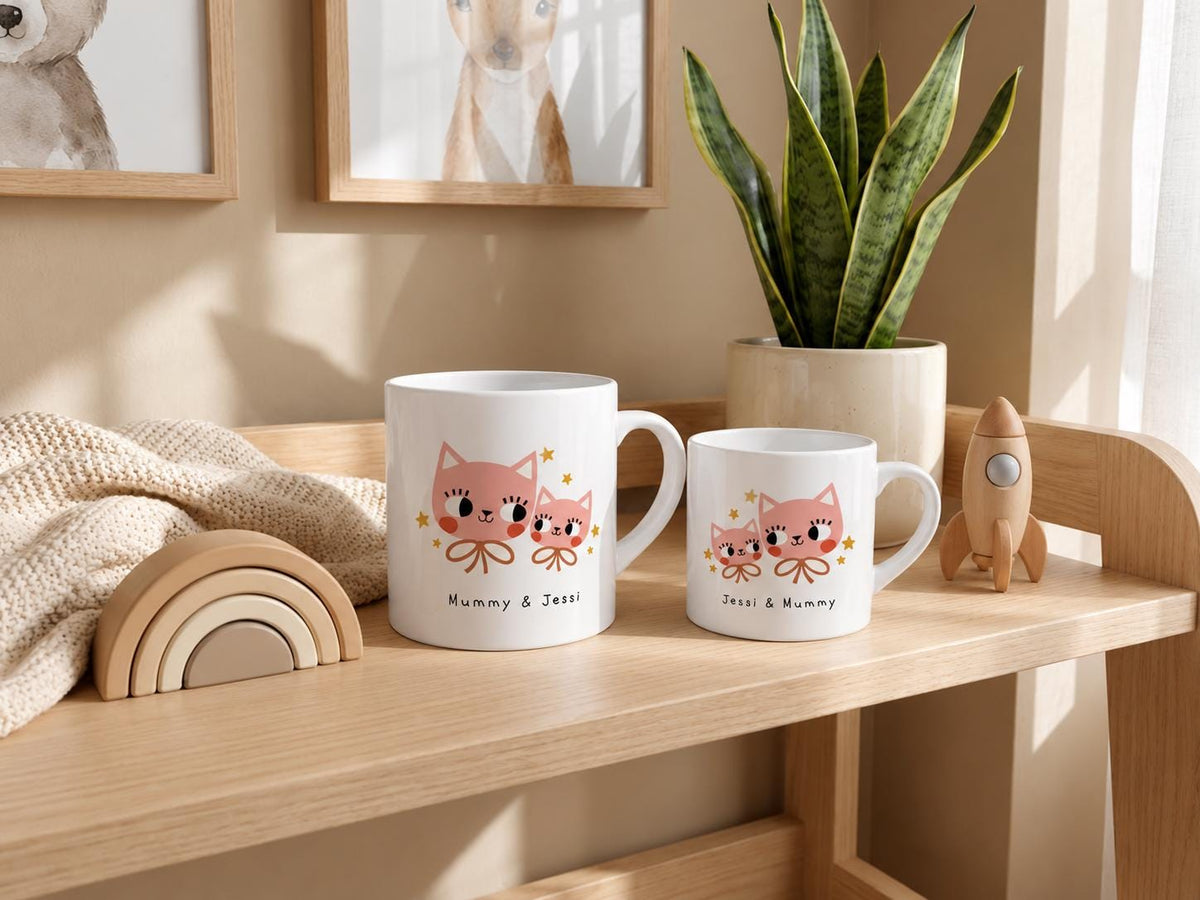 Personalised Mum and Child Cat Mugs