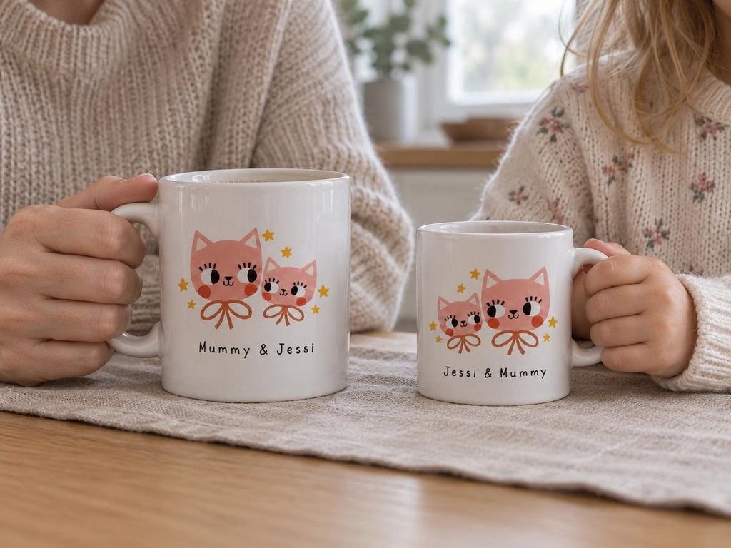 Personalised Mum and Child Cat Mugs
