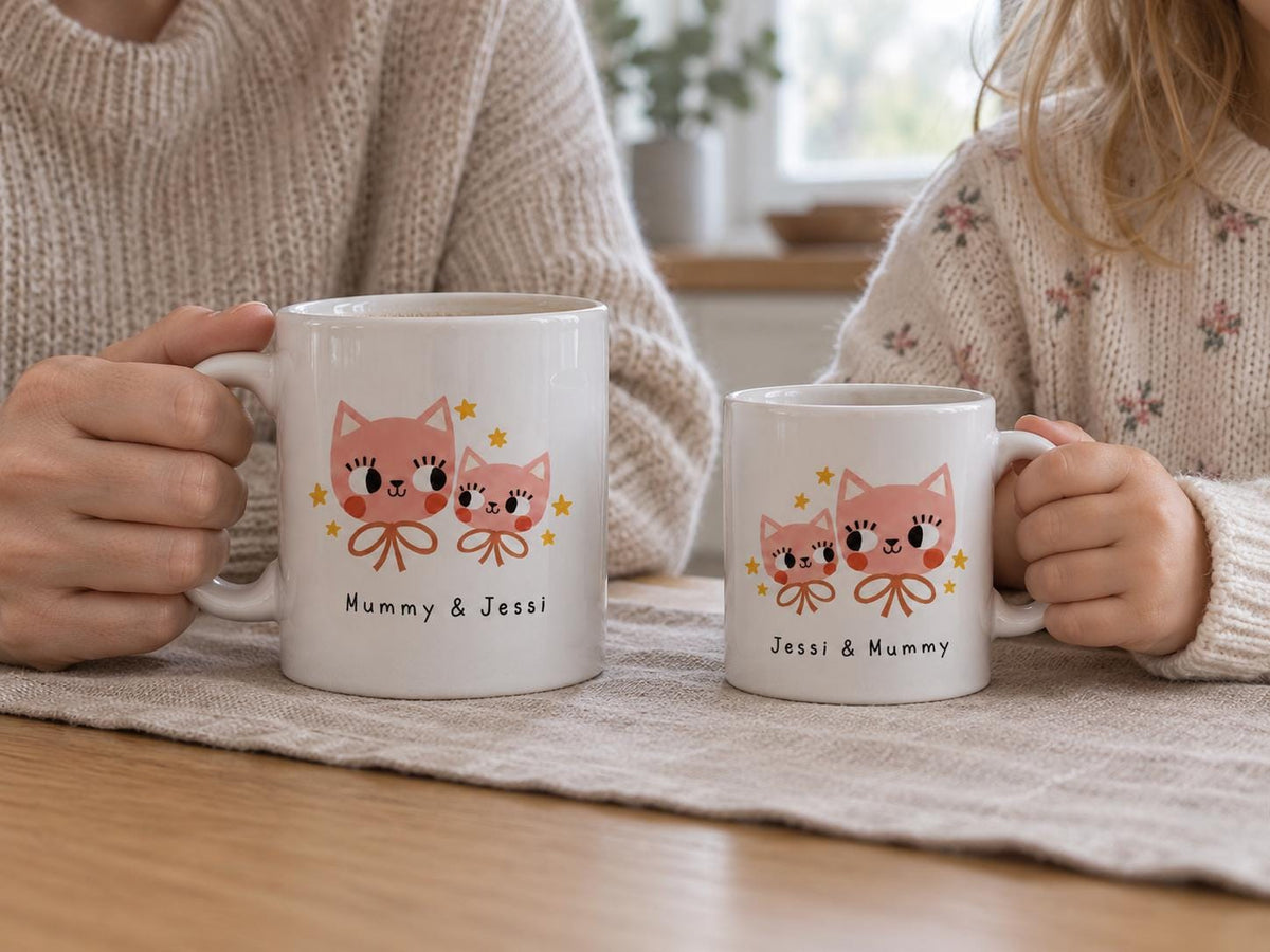 Personalised Mum and Child Cat Mugs