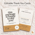 Editable 'this package is happy to see you' thank you card template