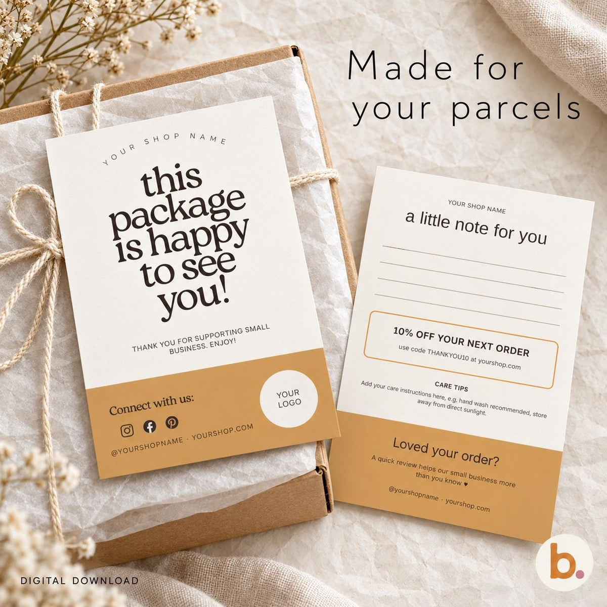 Thank you card front and back with discount code