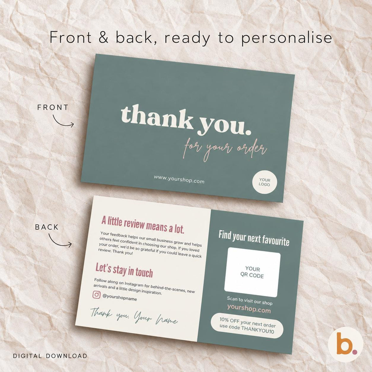 Editable Thank You Card Template, Sage Green