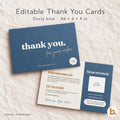 Dusty blue editable thank you card template, front and back